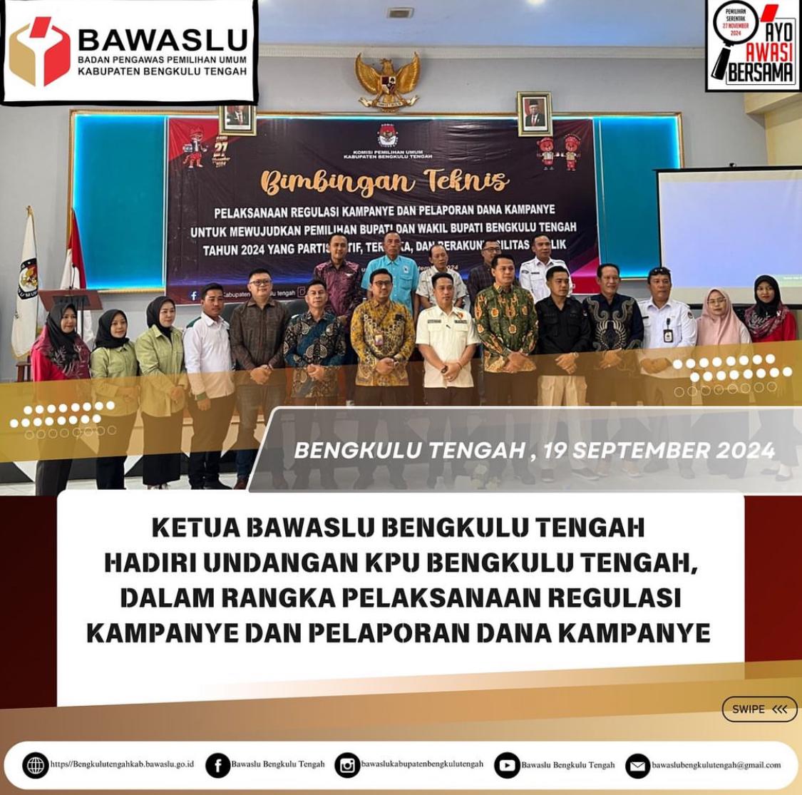 Ketua Bawaslu Bengkulu Tengah hadiri Bimtek KPU Bengkulu Tengah