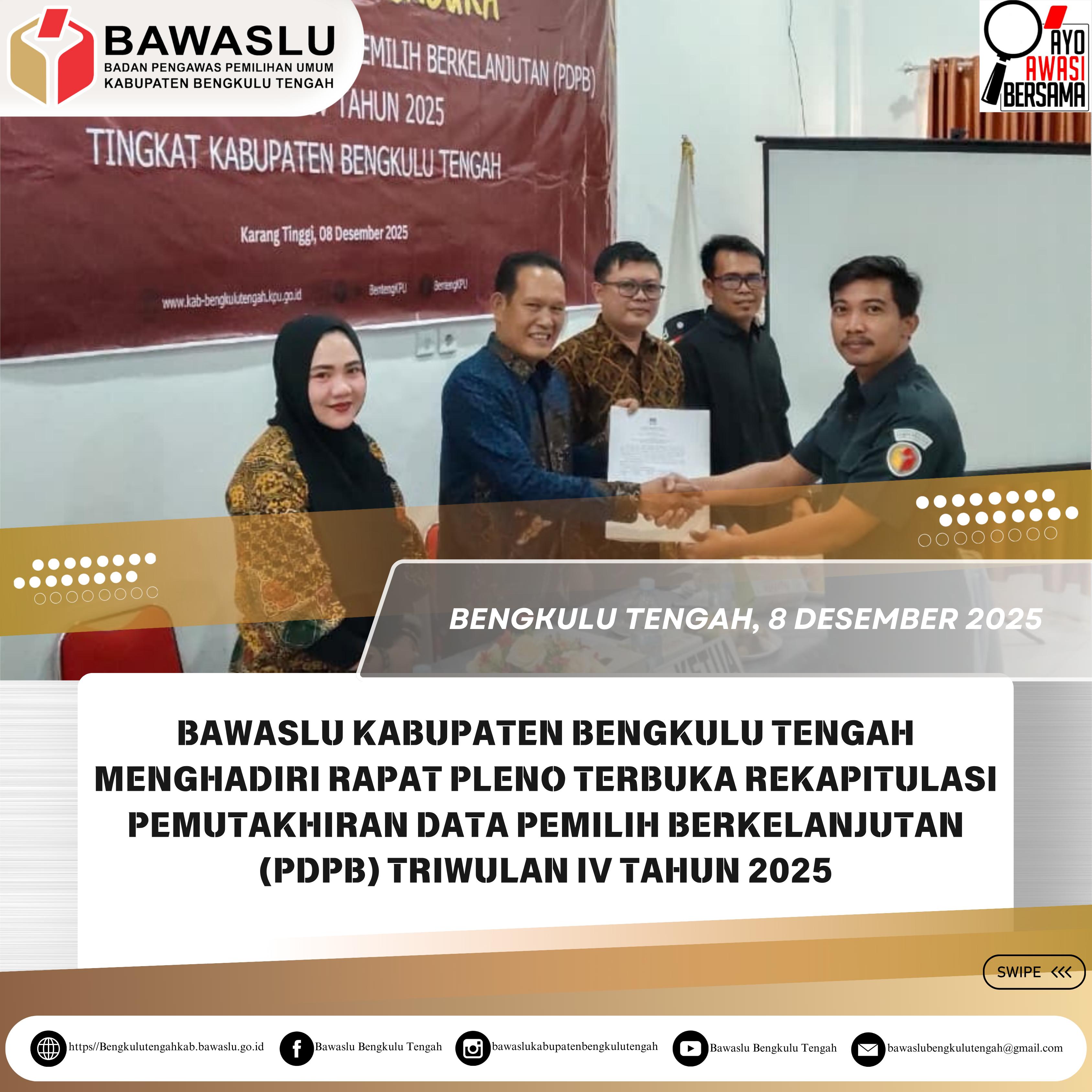 Rapat Pleno Terbuka PDPB Triwulan IV KPU Bengkulu Tengah